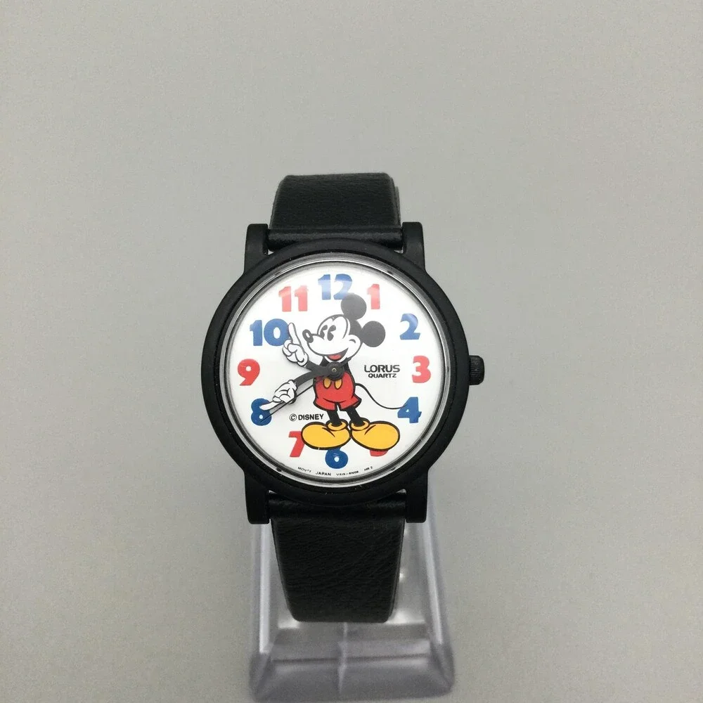 Lorus Unisex Watch 31mm Mickey Mouse V515-6B20 Black Leather Disney New Battery